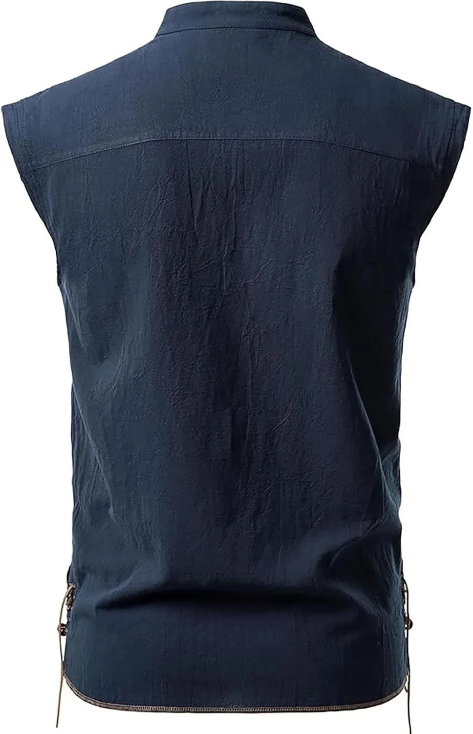 Men's Cotton Linen Tank Tops Workout Lace Up Sleeveless Shirts Bodybuilding Fitted Muscle Cut Off Shirt Vest Retro
