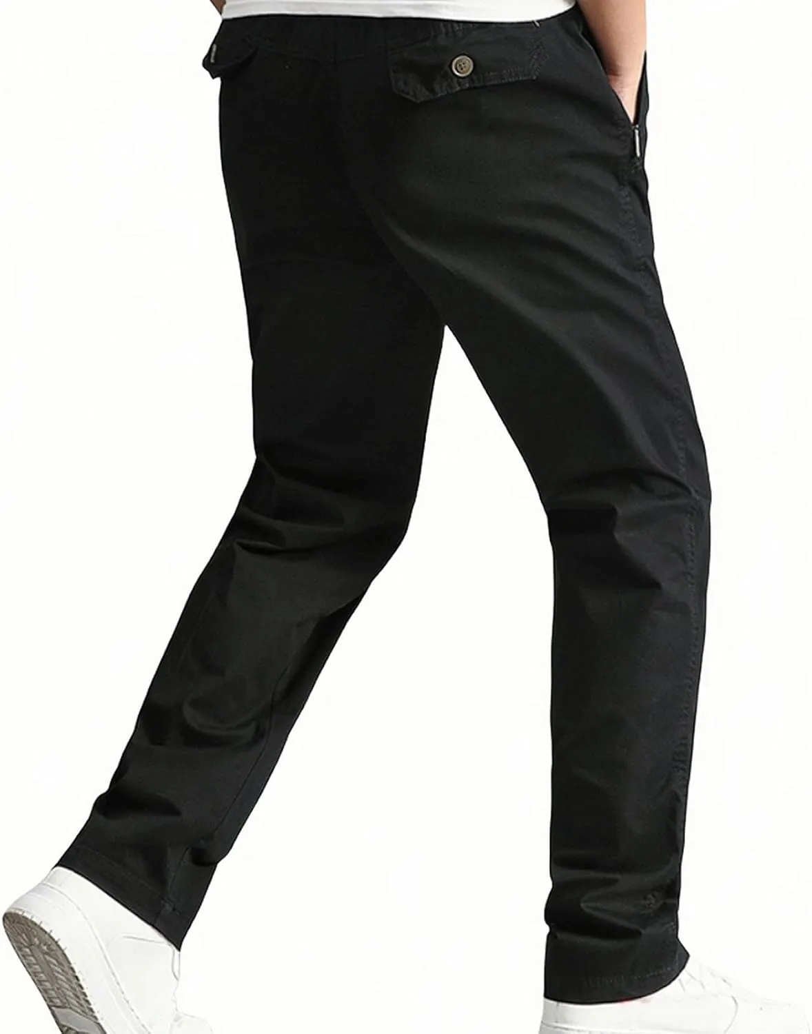 Men's Cotton Stretch Pant Casual Elastic Waist Cargo Hiking Pants Plus Size Slim Straight Legs Work with Pocket