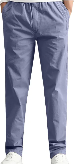 Men's Cotton Stretch Pant Casual Elastic Waist Cargo Hiking Pants Plus Size Slim Straight Legs Work with Pocket
