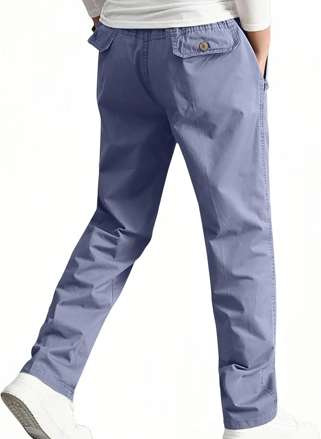 Men's Cotton Stretch Pant Casual Elastic Waist Cargo Hiking Pants Plus Size Slim Straight Legs Work with Pocket