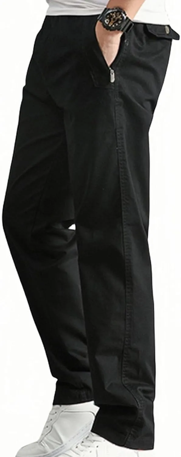 Men's Cotton Stretch Pant Casual Elastic Waist Cargo Hiking Pants Plus Size Slim Straight Legs Work with Pocket