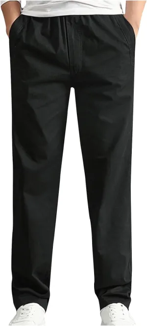 Men's Cotton Stretch Pant Casual Elastic Waist Cargo Hiking Pants Plus Size Slim Straight Legs Work with Pocket