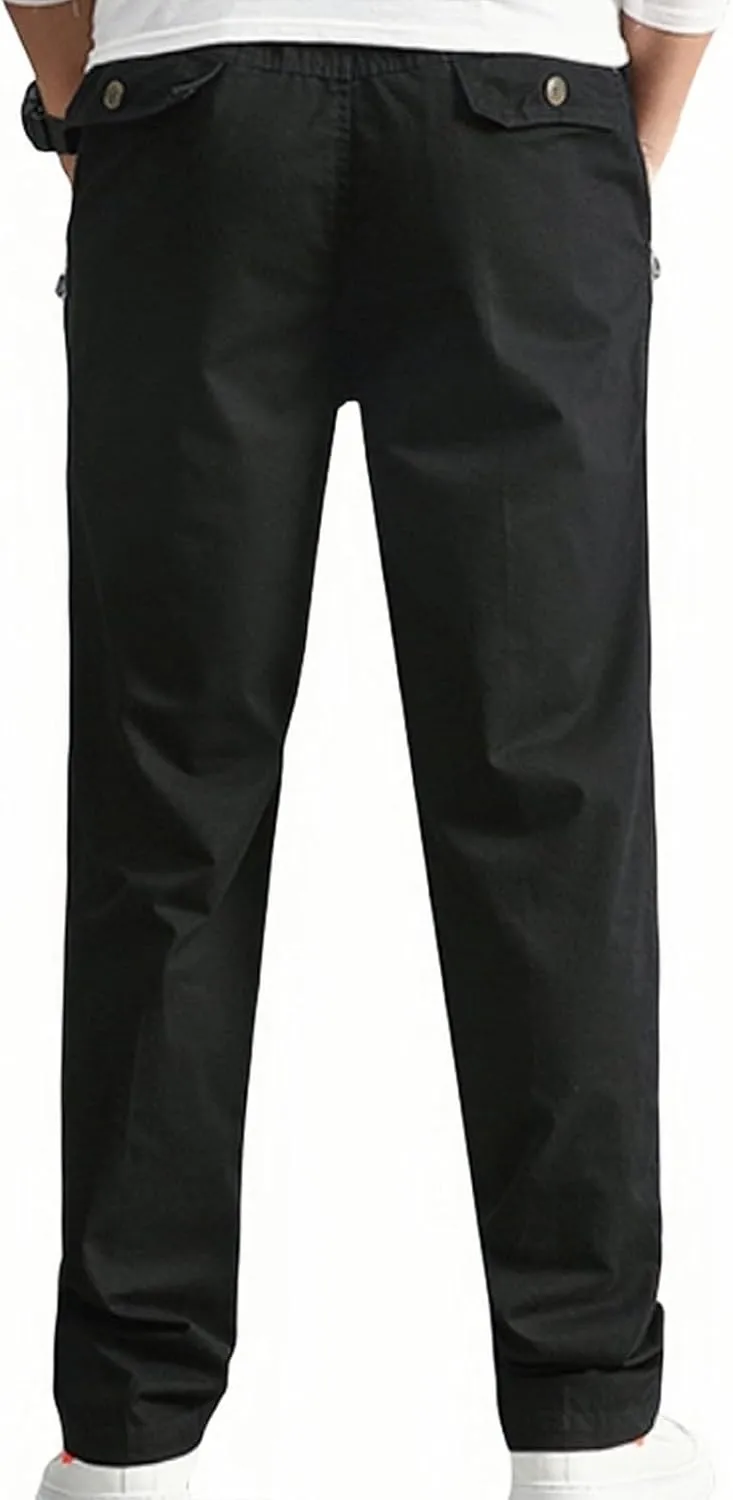 Men's Cotton Stretch Pant Casual Elastic Waist Cargo Hiking Pants Plus Size Slim Straight Legs Work with Pocket