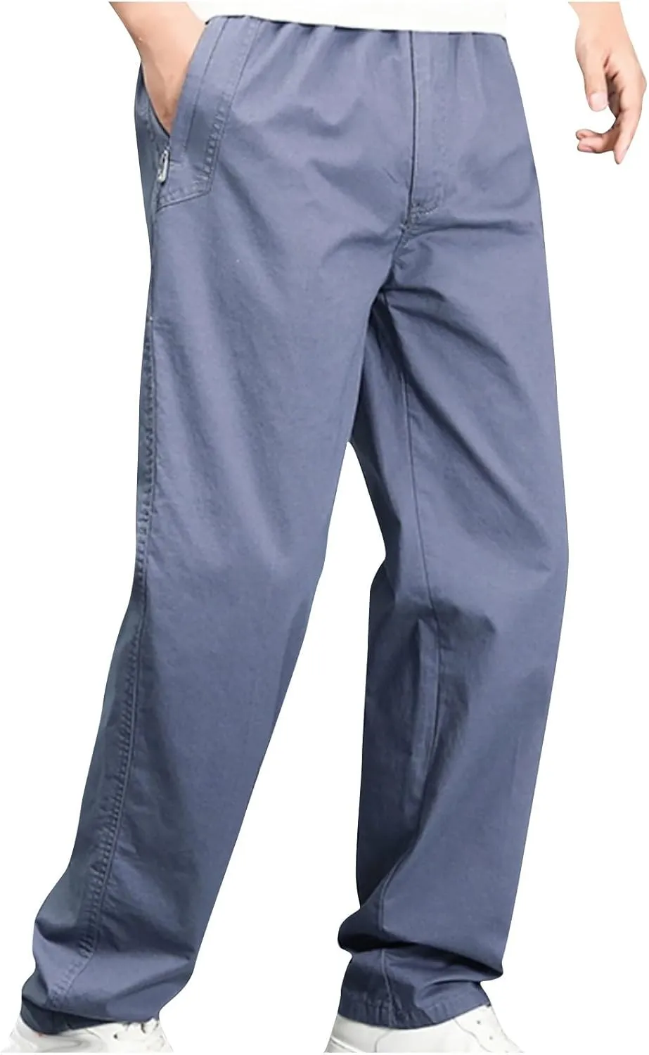 Men's Cotton Stretch Pant Casual Elastic Waist Cargo Hiking Pants Plus Size Slim Straight Legs Work with Pocket
