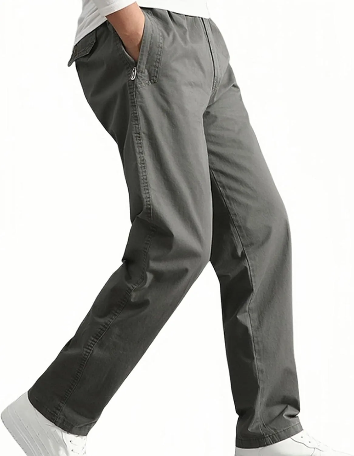Men's Cotton Stretch Pant Casual Elastic Waist Cargo Hiking Pants Plus Size Slim Straight Legs Work with Pocket
