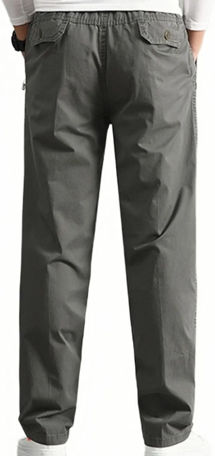 Men's Cotton Stretch Pant Casual Elastic Waist Cargo Hiking Pants Plus Size Slim Straight Legs Work with Pocket