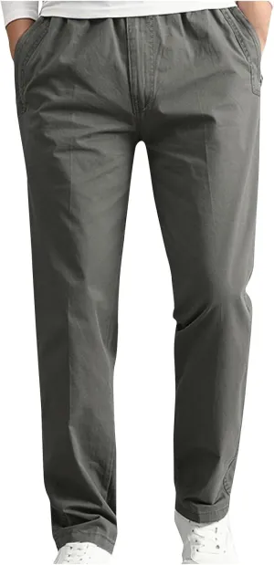 Men's Cotton Stretch Pant Casual Elastic Waist Cargo Hiking Pants Plus Size Slim Straight Legs Work with Pocket
