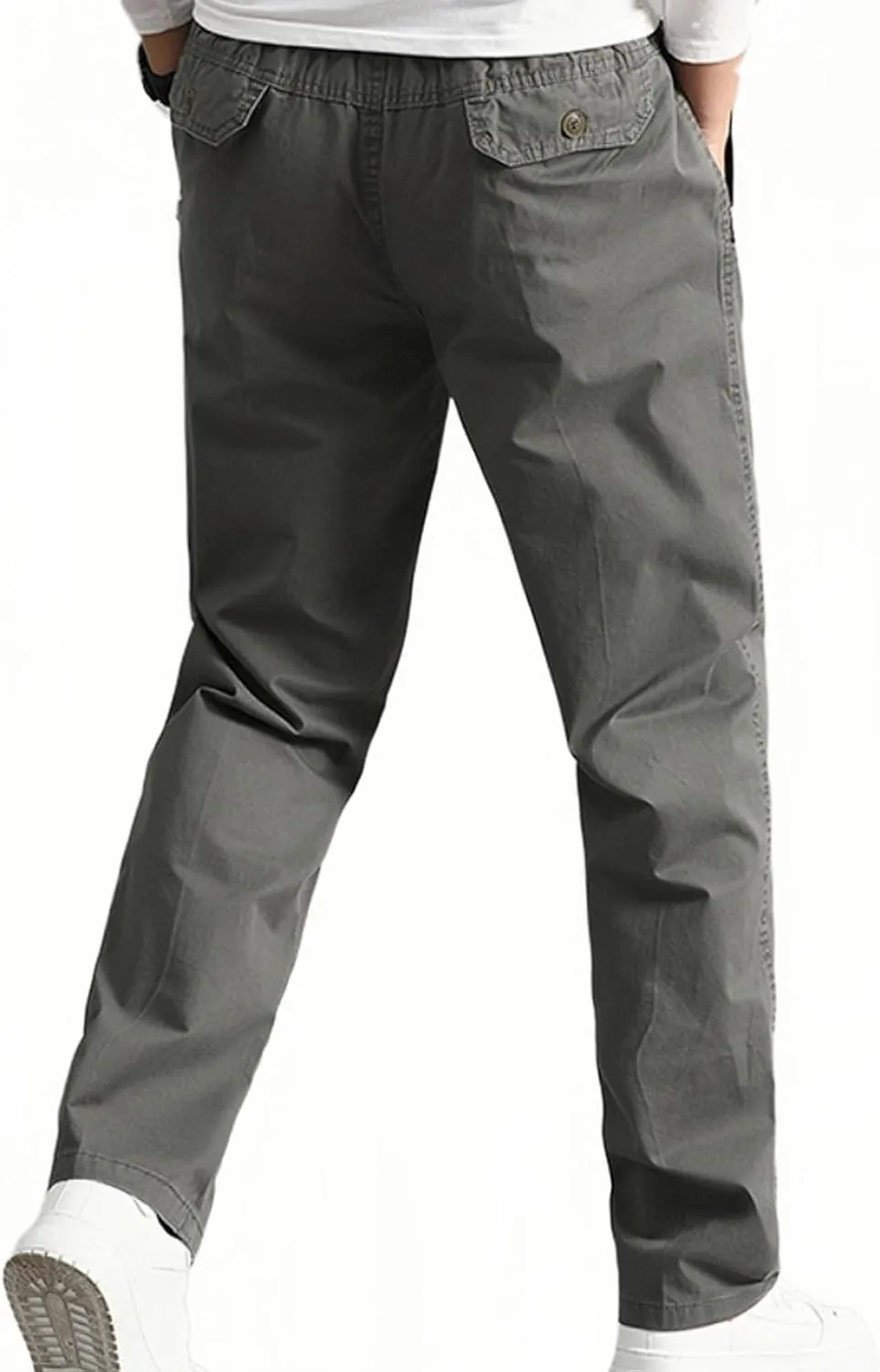 Men's Cotton Stretch Pant Casual Elastic Waist Cargo Hiking Pants Plus Size Slim Straight Legs Work with Pocket