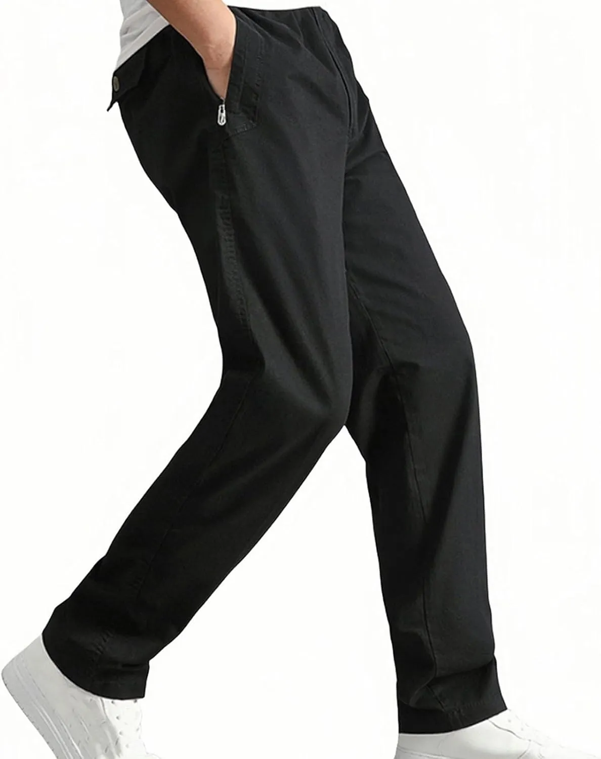 Men's Cotton Stretch Pant Casual Elastic Waist Cargo Hiking Pants Plus Size Slim Straight Legs Work with Pocket