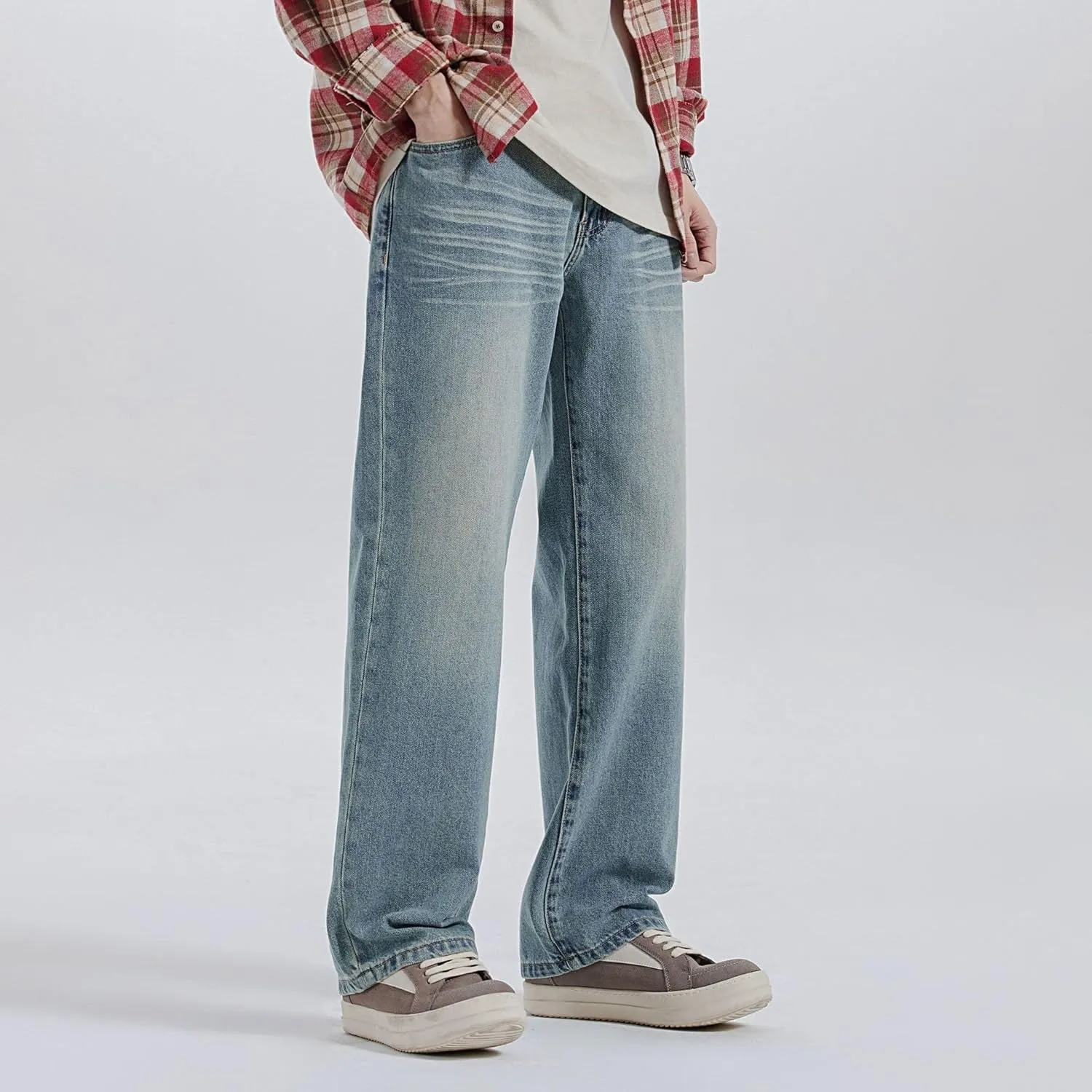 Men's Denim Pants Summer Vintage Loose Fit Straight Leg Jeans
