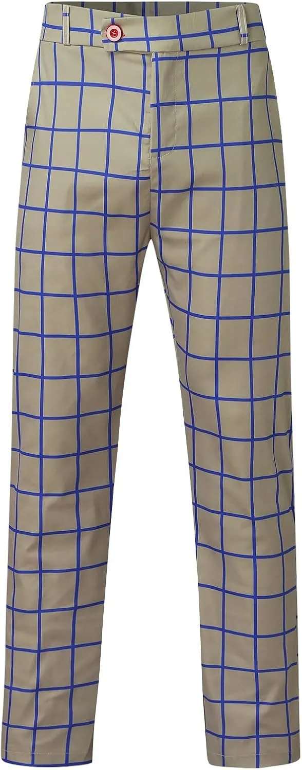 Mens Fashion Plaid Dress Pencil Pants Slim Fit Stretch Flat-Front Business Suit Pants Business Work Chinos Golf Pant
