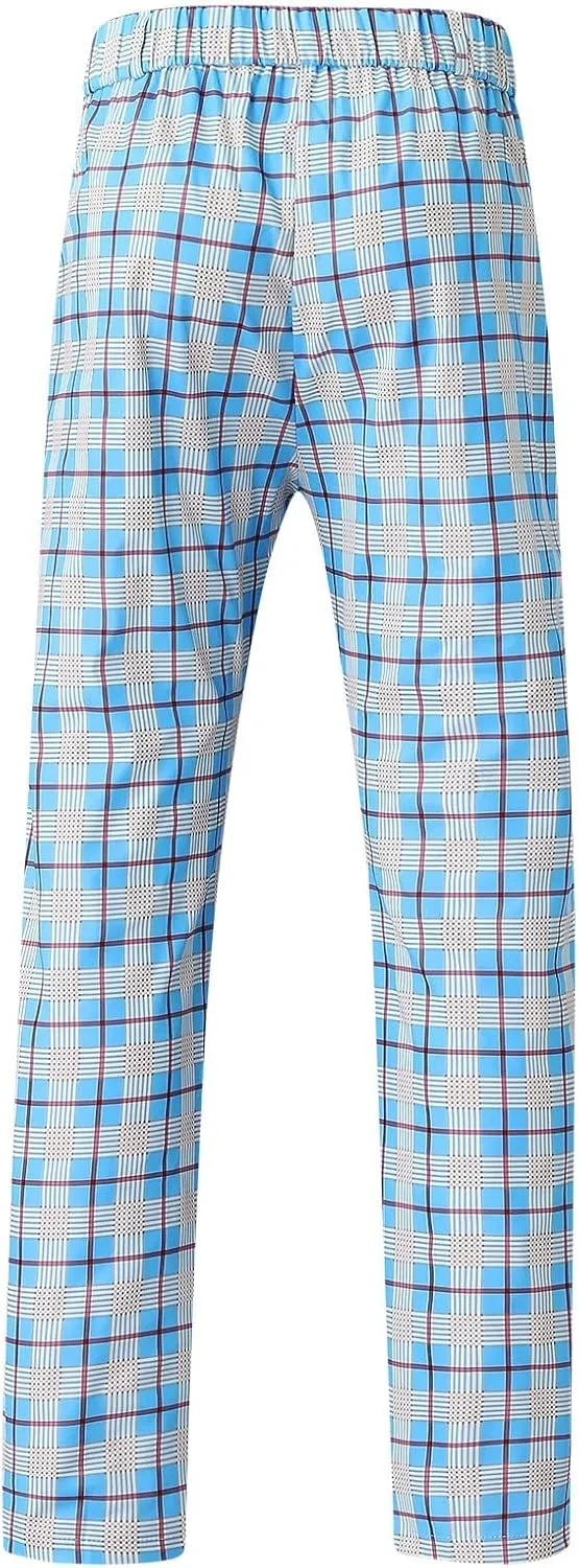 Mens Fashion Plaid Dress Pencil Pants Slim Fit Stretch Flat-Front Business Suit Pants Business Work Chinos Golf Pant