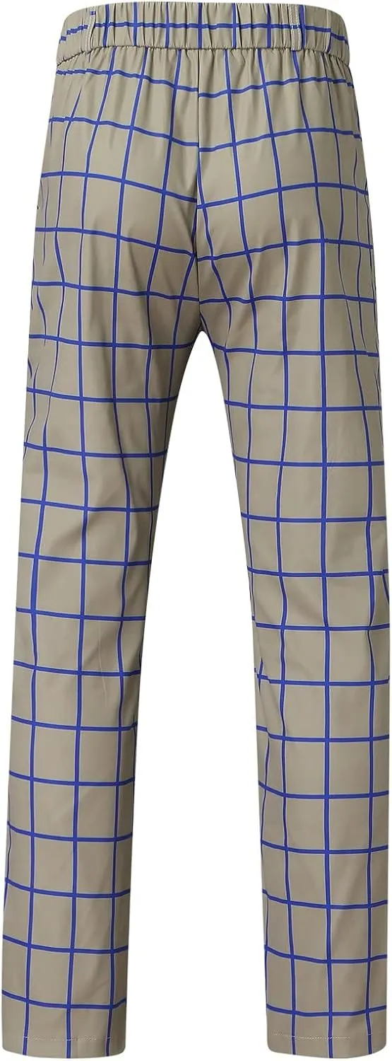 Mens Fashion Plaid Dress Pencil Pants Slim Fit Stretch Flat-Front Business Suit Pants Business Work Chinos Golf Pant