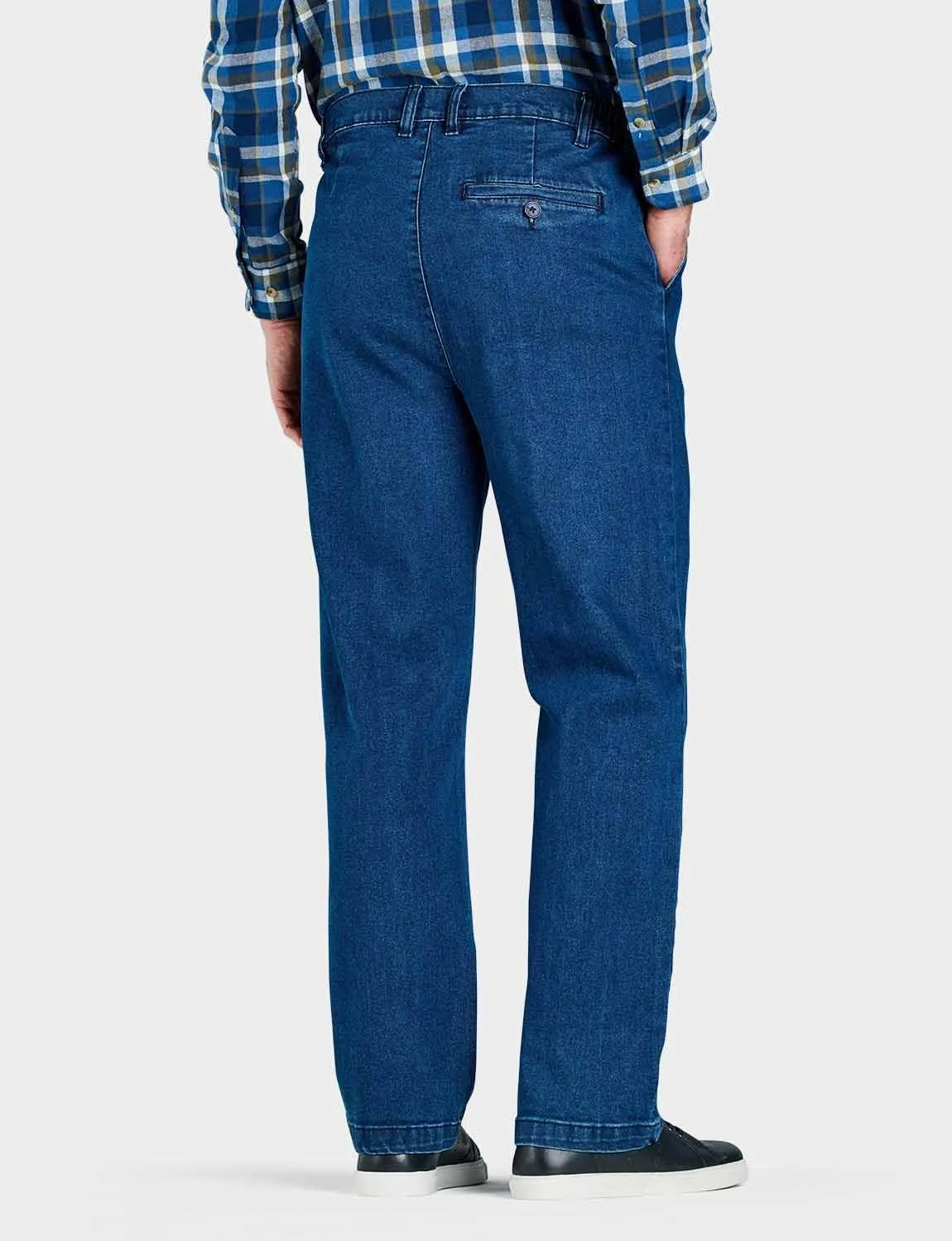 Men's HIGH-Rise Denim Straight Leg Jeans - Elasticated Stretchy Cotton