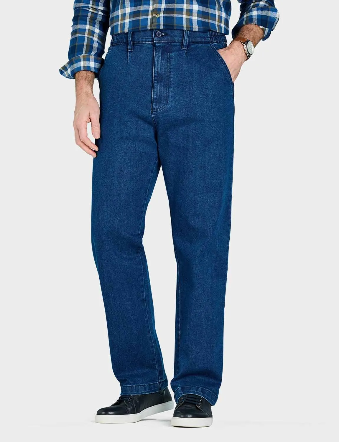 Men's HIGH-Rise Denim Straight Leg Jeans - Elasticated Stretchy Cotton