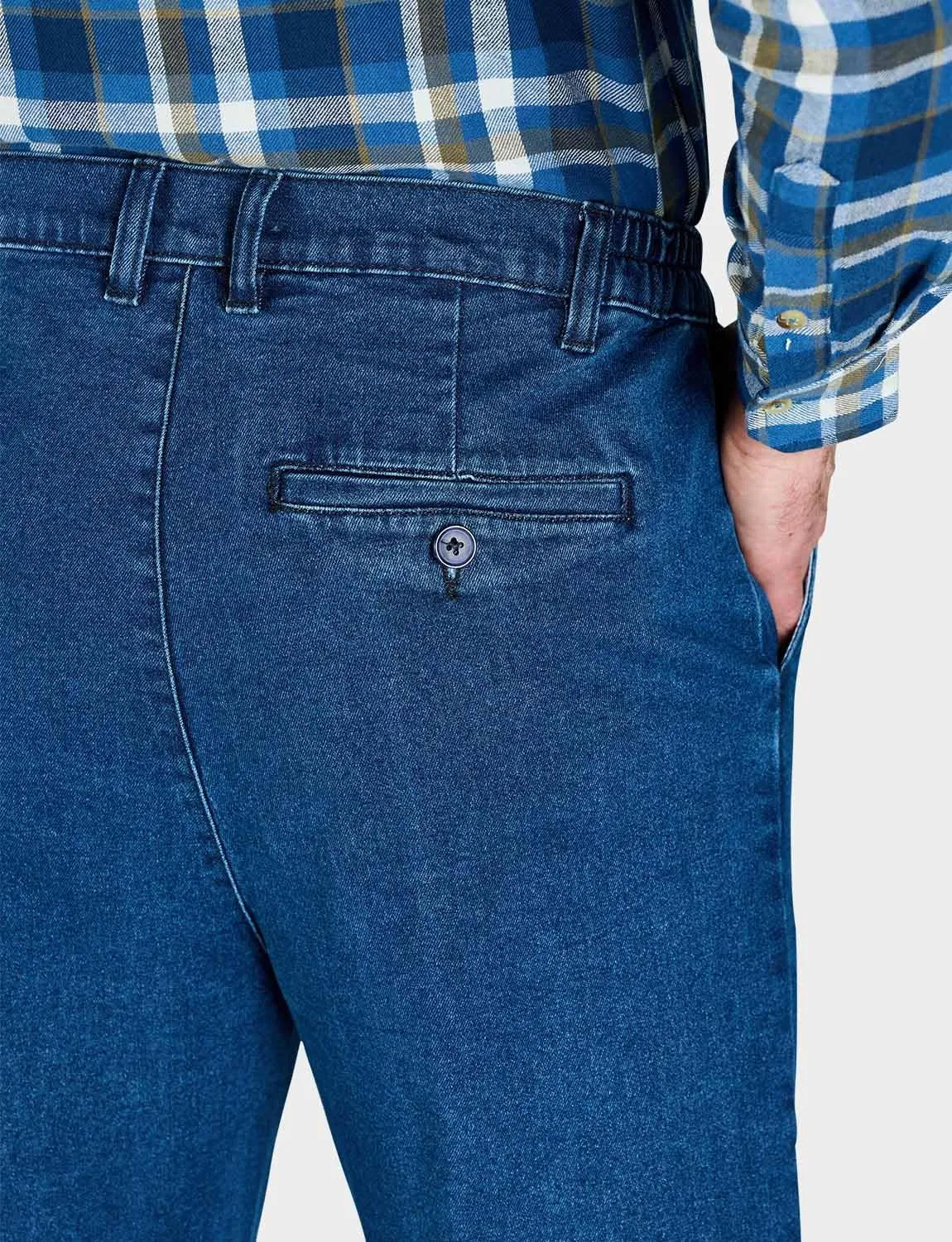 Men's HIGH-Rise Denim Straight Leg Jeans - Elasticated Stretchy Cotton