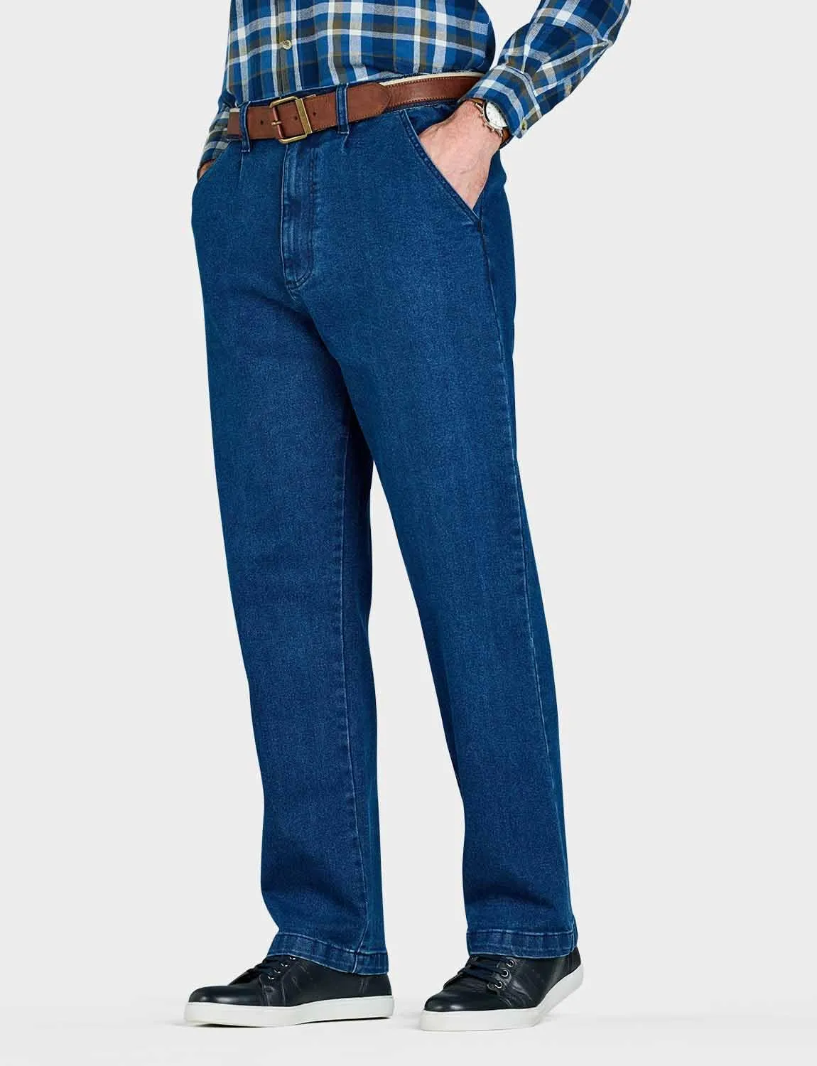 Men's HIGH-Rise Denim Straight Leg Jeans - Elasticated Stretchy Cotton