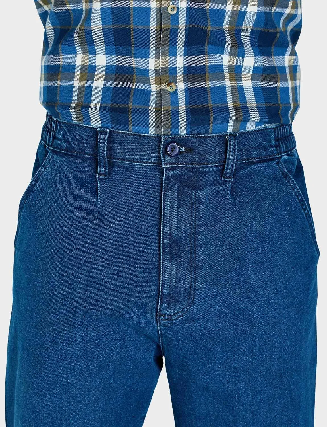 Men's HIGH-Rise Denim Straight Leg Jeans - Elasticated Stretchy Cotton