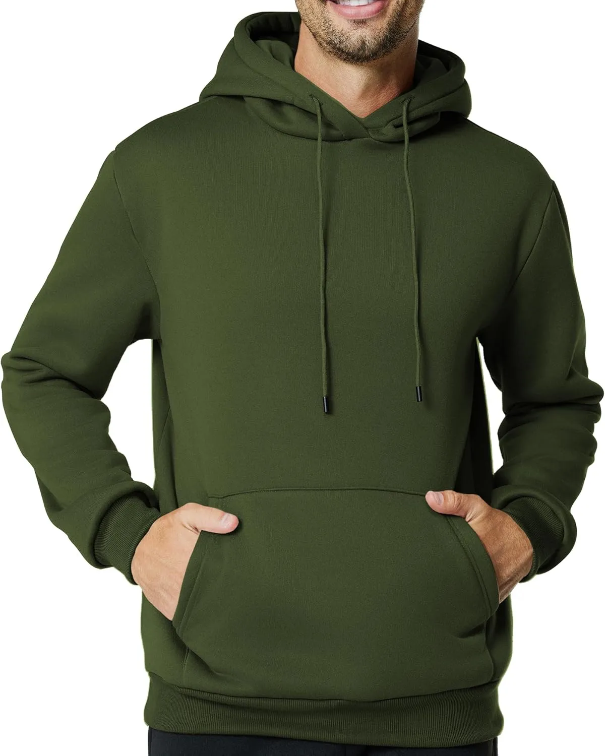 Mens Hooded Sweatshirt Casual Long Sleeve Fleece Hoodies Drawstring Workout Pullover with Kanga Pocket