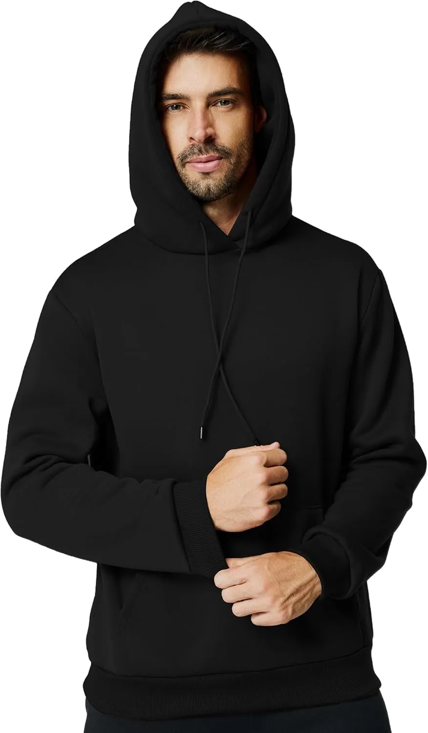 Mens Hooded Sweatshirt Casual Long Sleeve Fleece Hoodies Drawstring Workout Pullover with Kanga Pocket