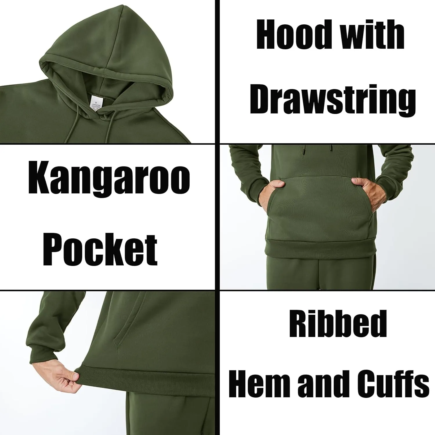 Mens Hooded Sweatshirt Casual Long Sleeve Fleece Hoodies Drawstring Workout Pullover with Kanga Pocket