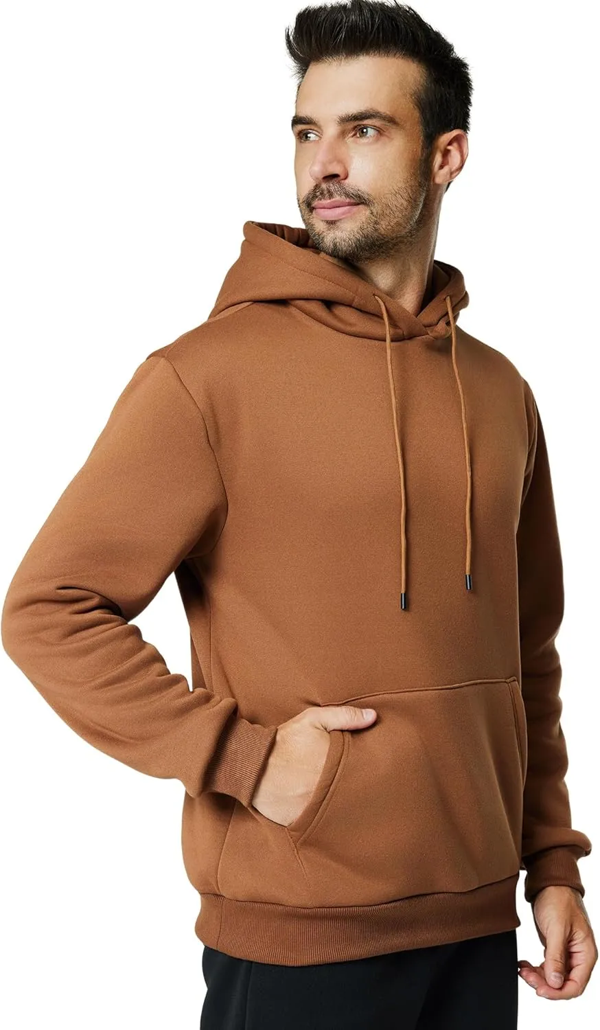 Mens Hooded Sweatshirt Casual Long Sleeve Fleece Hoodies Drawstring Workout Pullover with Kanga Pocket