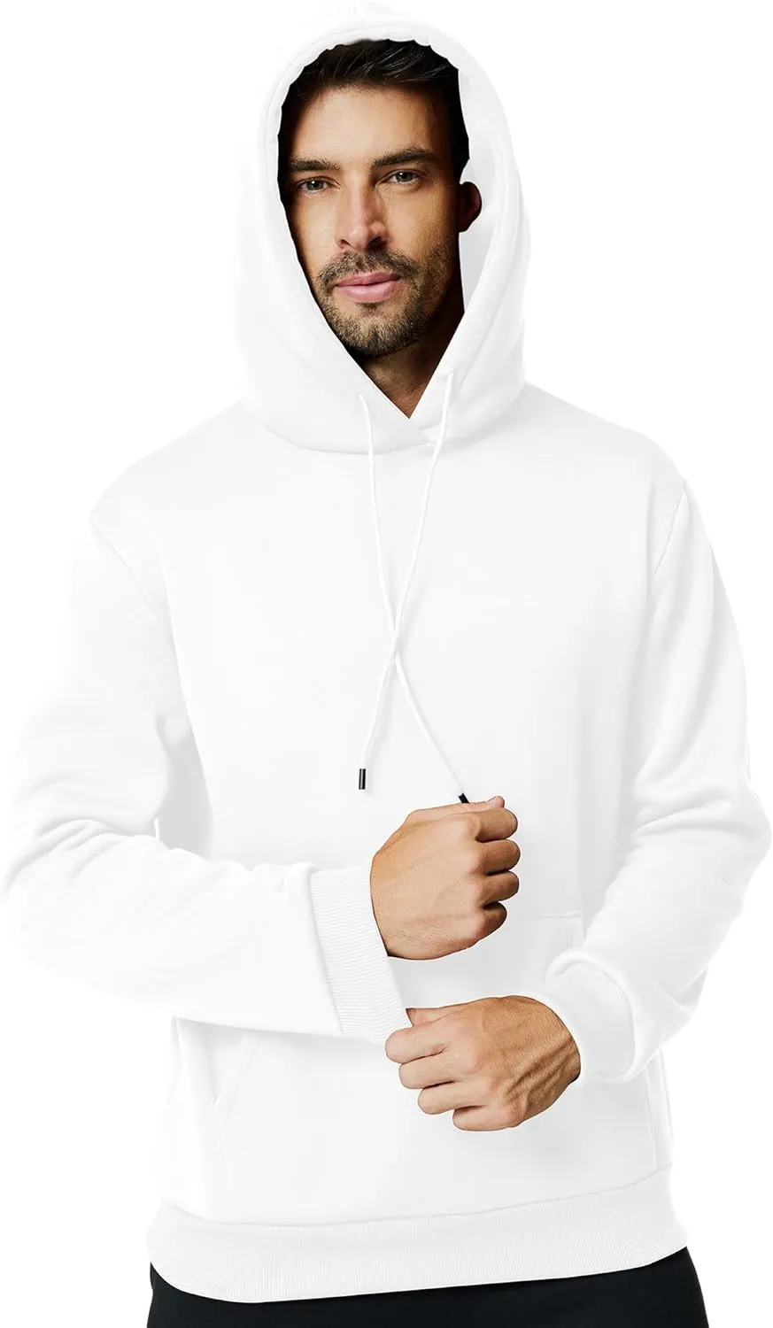 Mens Hooded Sweatshirt Casual Long Sleeve Fleece Hoodies Drawstring Workout Pullover with Kanga Pocket