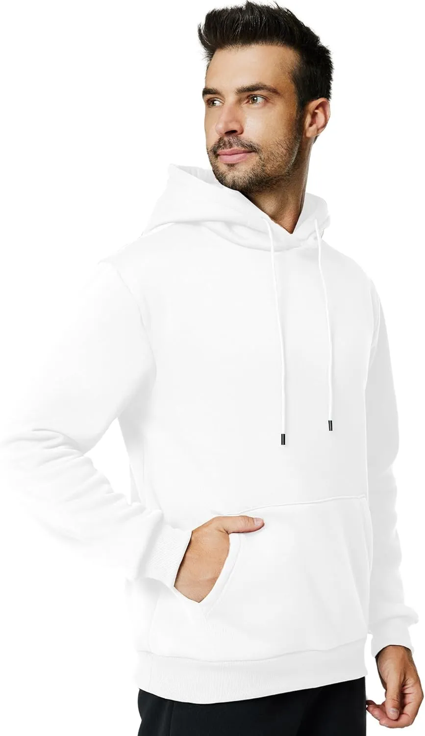 Mens Hooded Sweatshirt Casual Long Sleeve Fleece Hoodies Drawstring Workout Pullover with Kanga Pocket