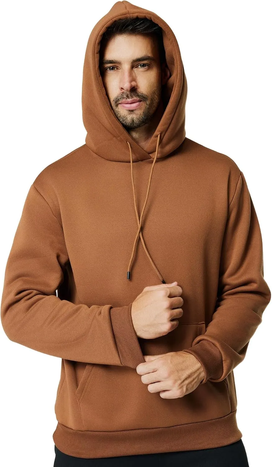 Mens Hooded Sweatshirt Casual Long Sleeve Fleece Hoodies Drawstring Workout Pullover with Kanga Pocket