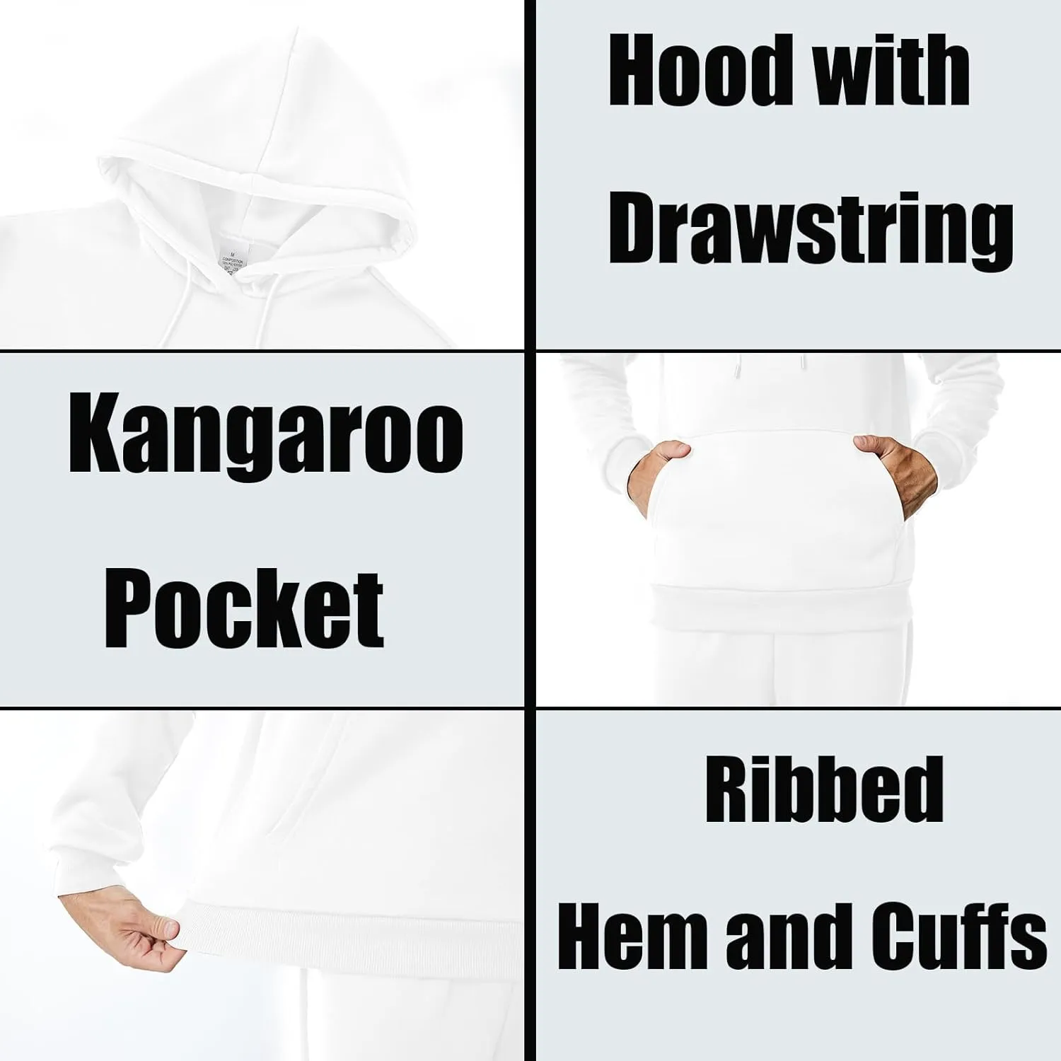 Mens Hooded Sweatshirt Casual Long Sleeve Fleece Hoodies Drawstring Workout Pullover with Kanga Pocket