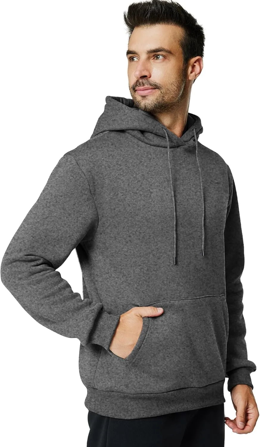 Mens Hooded Sweatshirt Casual Long Sleeve Fleece Hoodies Drawstring Workout Pullover with Kanga Pocket