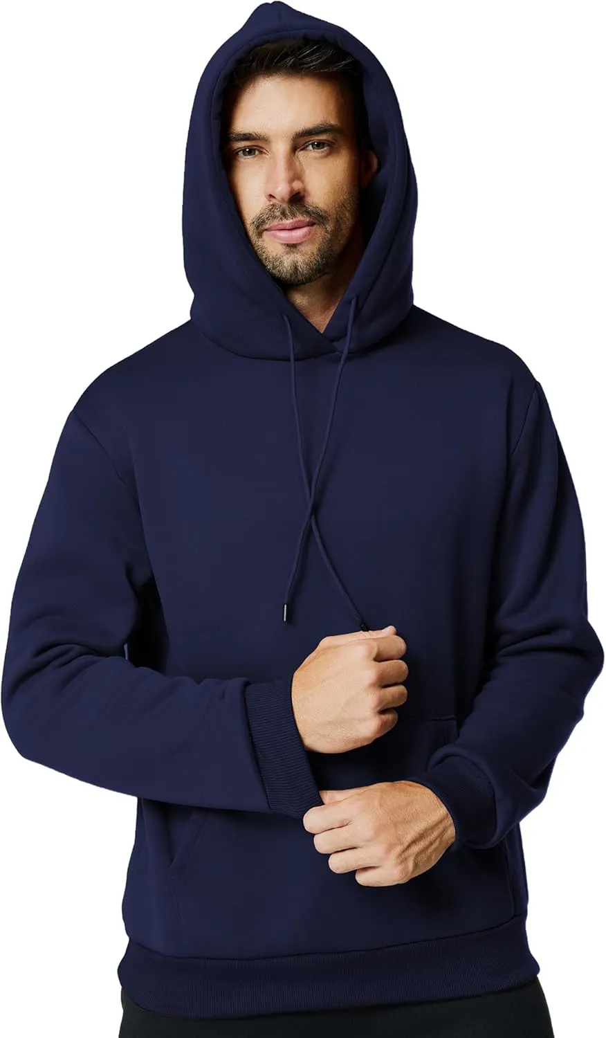 Mens Hooded Sweatshirt Casual Long Sleeve Fleece Hoodies Drawstring Workout Pullover with Kanga Pocket