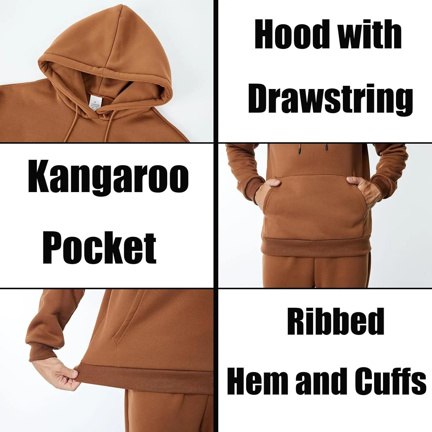 Mens Hooded Sweatshirt Casual Long Sleeve Fleece Hoodies Drawstring Workout Pullover with Kanga Pocket