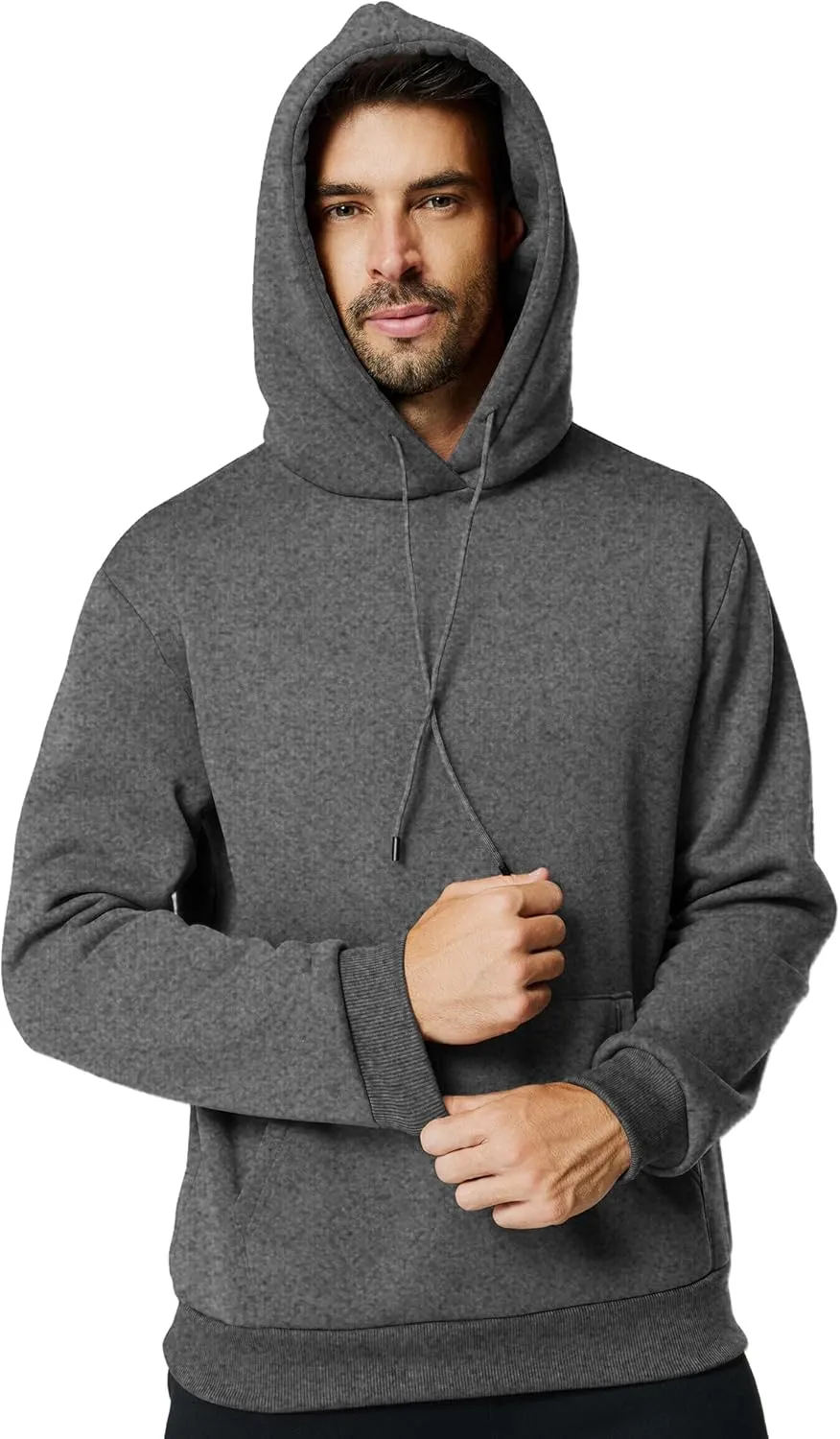 Mens Hooded Sweatshirt Casual Long Sleeve Fleece Hoodies Drawstring Workout Pullover with Kanga Pocket