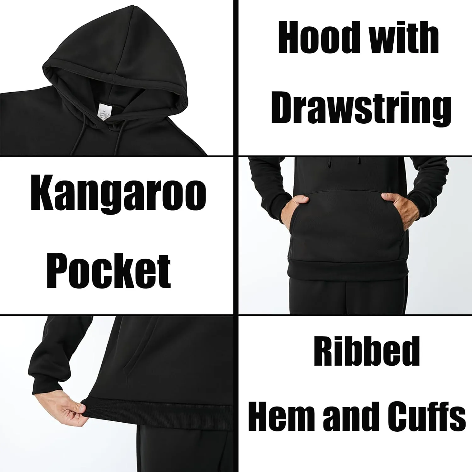 Mens Hooded Sweatshirt Casual Long Sleeve Fleece Hoodies Drawstring Workout Pullover with Kanga Pocket