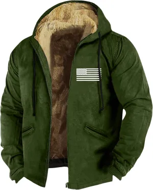 Men's Insulated Flannel Jacket Fleece Lined Plaid Coat Full Zip Up Hoodie Winter Outwear