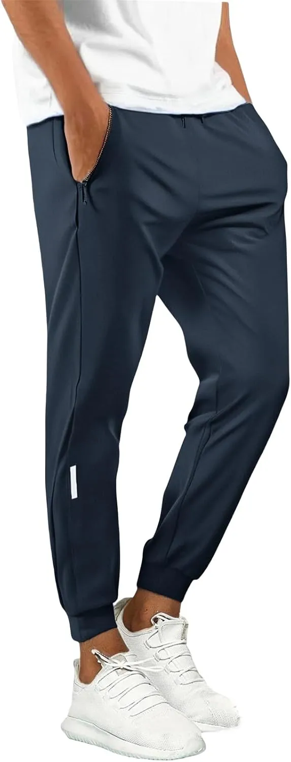 Men's Joggers Pants Lightweight Quick Dry Athletic Sweatpants Stretch Drawstring Tapered Pants with Zipper Pockets