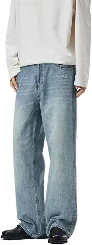 Men's Light Blue Pants Loose Fit Straight Leg Jeans
