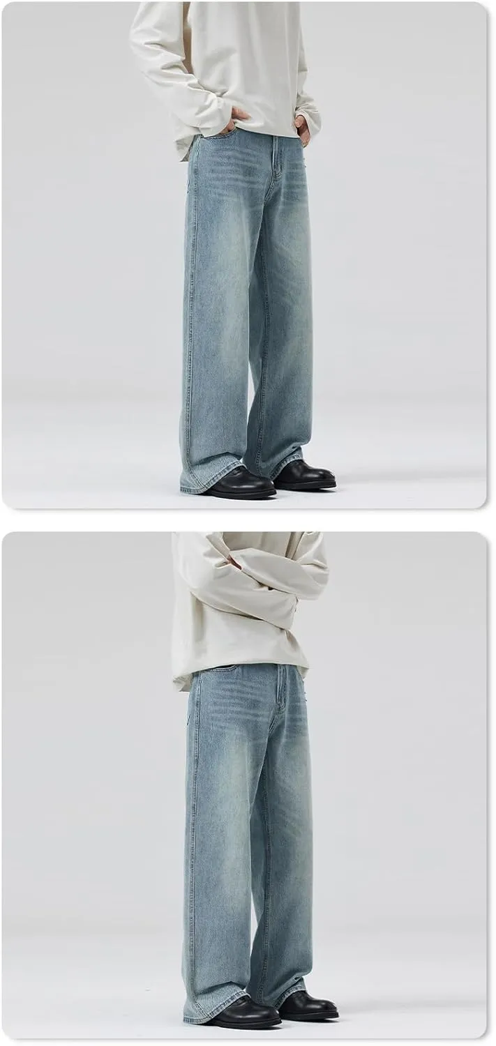 Men's Light Blue Pants Loose Fit Straight Leg Jeans