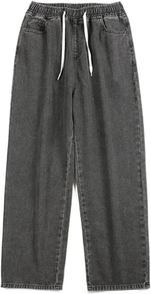 Men's Pants Spring Elastic Waist Vintage American Loose Fit Straight Leg Jeans