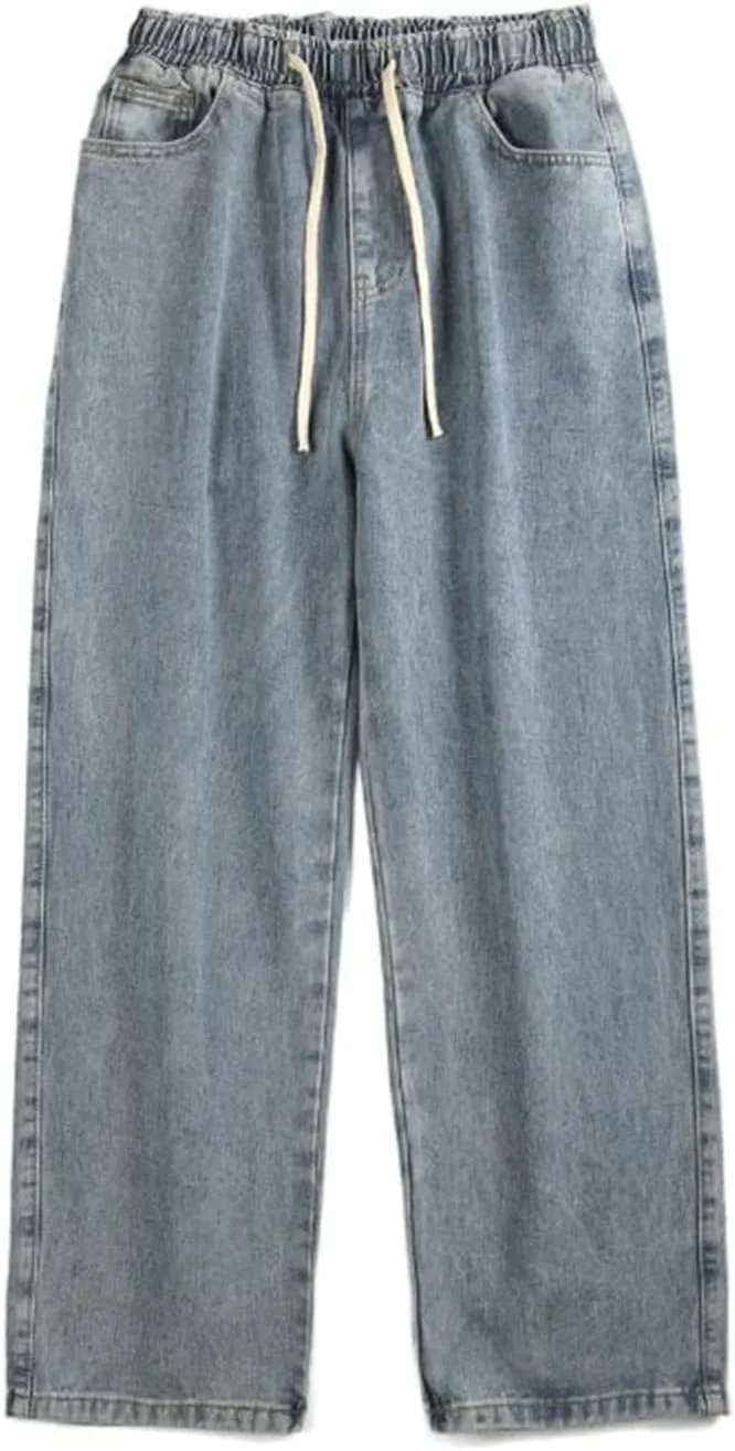 Men's Pants Spring Elastic Waist Vintage American Loose Fit Straight Leg Jeans