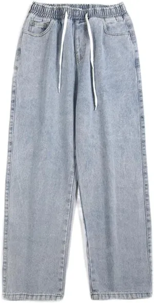 Men's Pants Spring Elastic Waist Vintage American Loose Fit Straight Leg Jeans