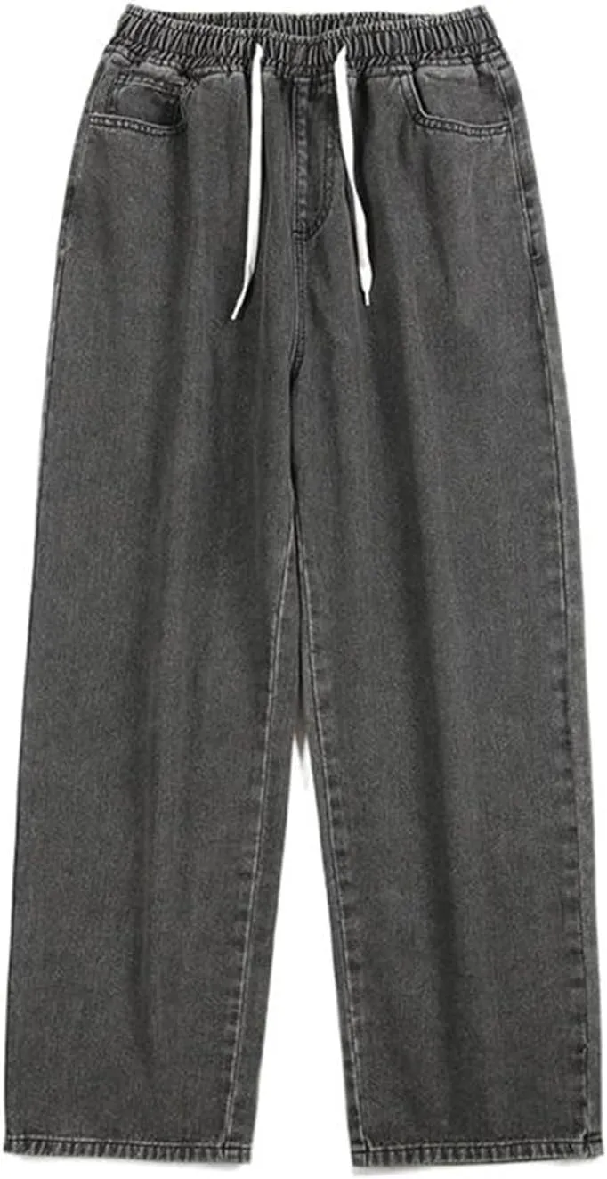 Men's Pants Spring Elastic Waist Vintage American Loose Fit Straight Leg Jeans