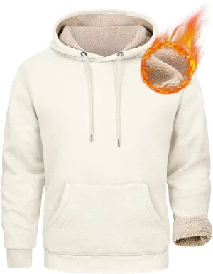 Men's Pullover Heavy Hoodie Sherpa Fleece Lined Kangaroo Pocke Winter Warm Solid Hooded Athletic Sweatshirt