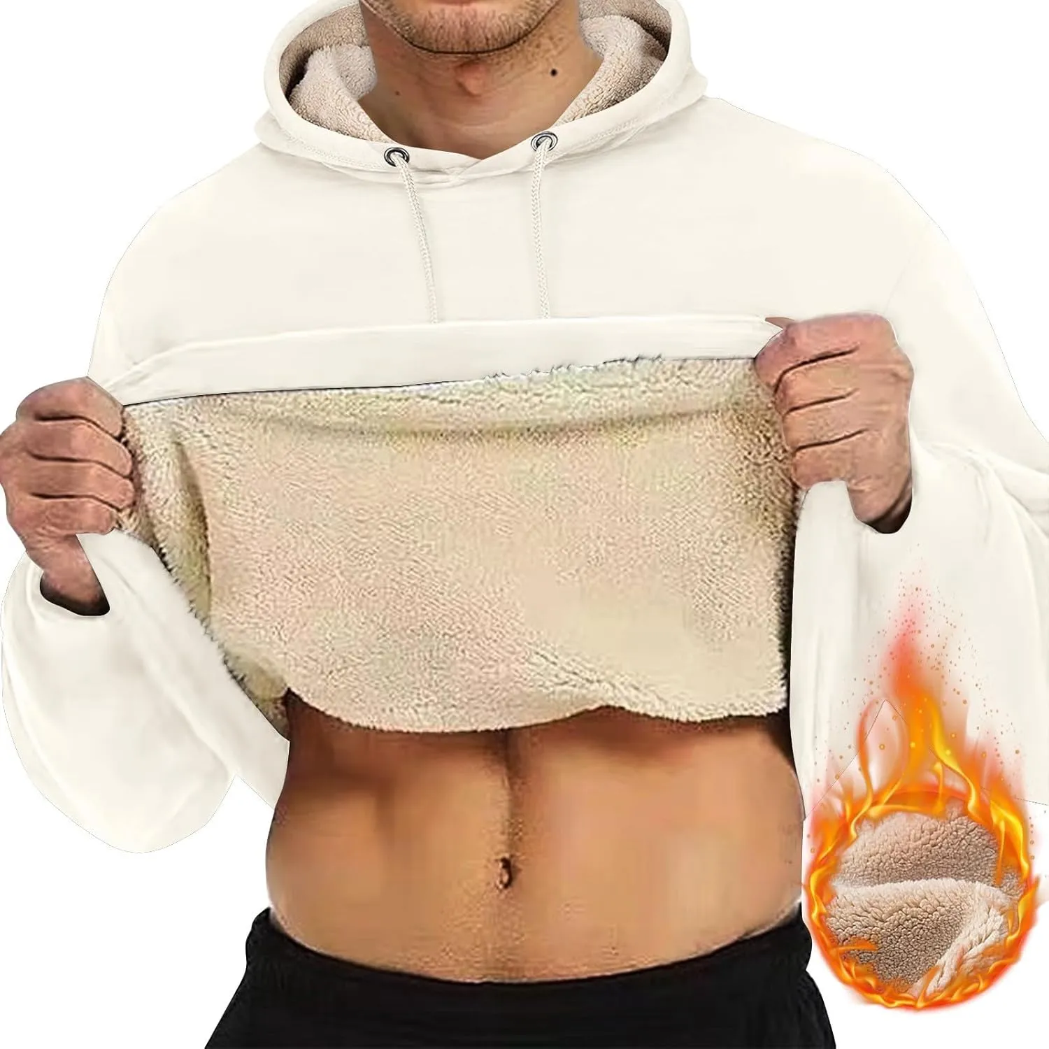 Men's Pullover Heavy Hoodie Sherpa Fleece Lined Kangaroo Pocke Winter Warm Solid Hooded Athletic Sweatshirt