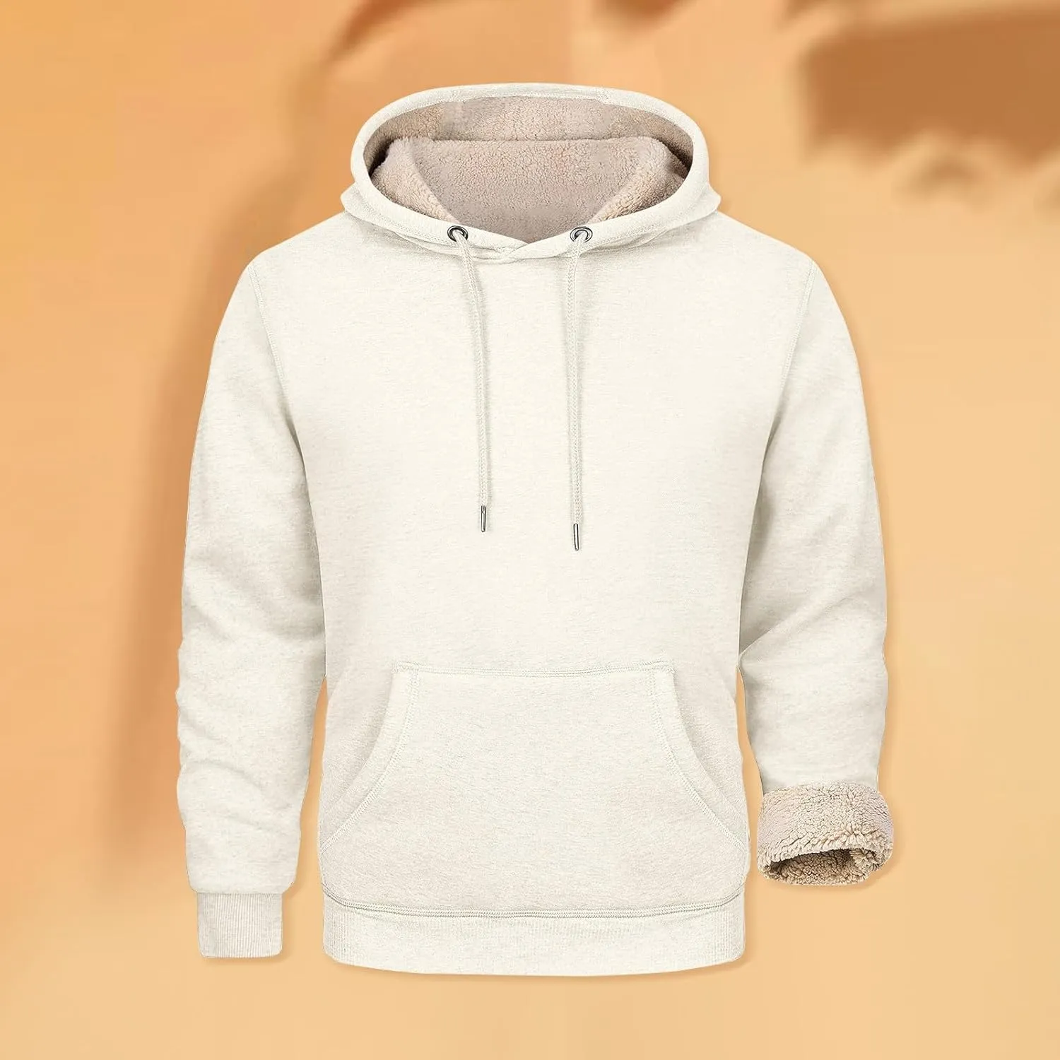 Men's Pullover Heavy Hoodie Sherpa Fleece Lined Kangaroo Pocke Winter Warm Solid Hooded Athletic Sweatshirt