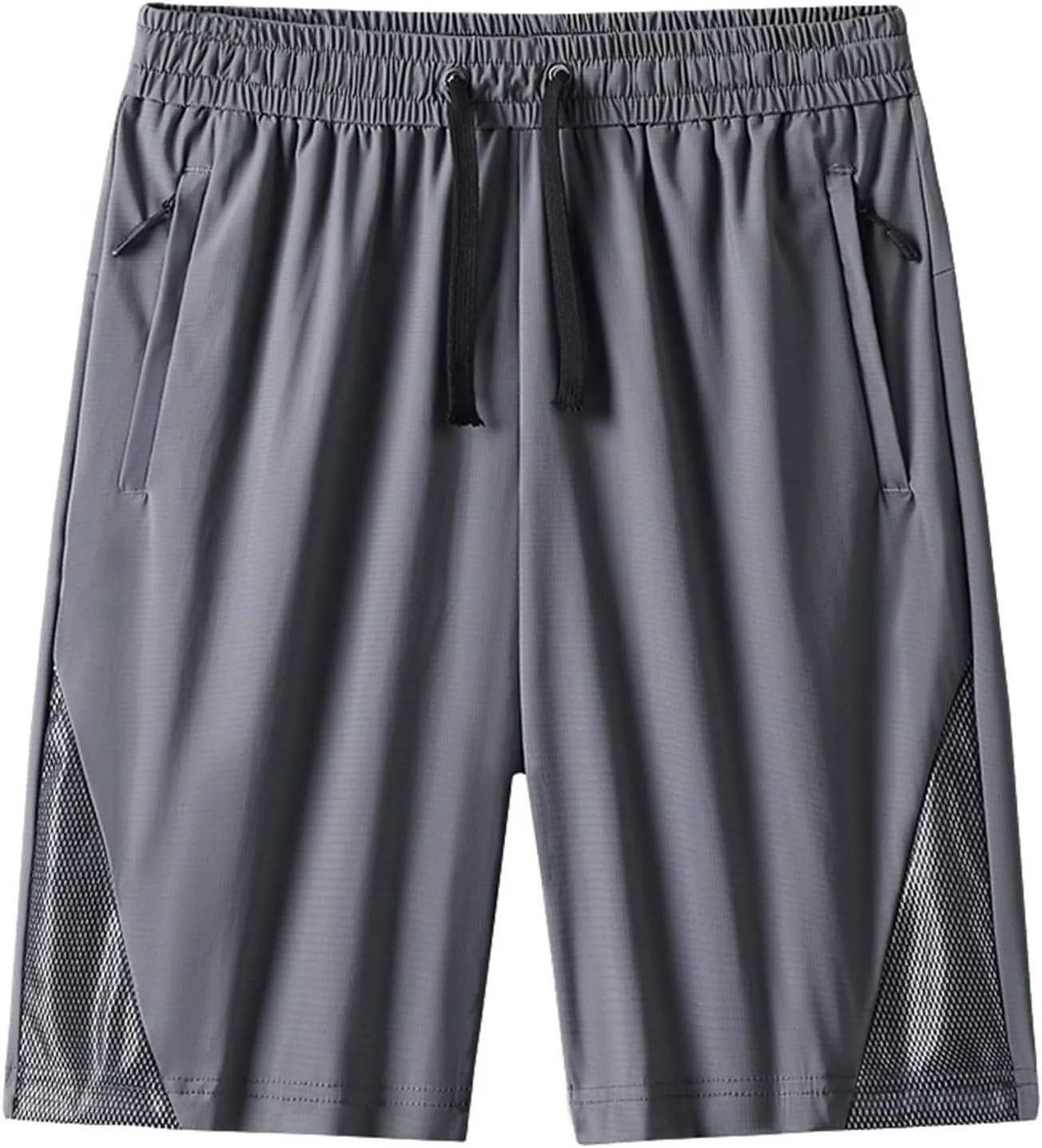 Men's Quick Dry Shorts Casual Solid Drawsting Elastic Waisted Mesh Running Short Pants with Pockets