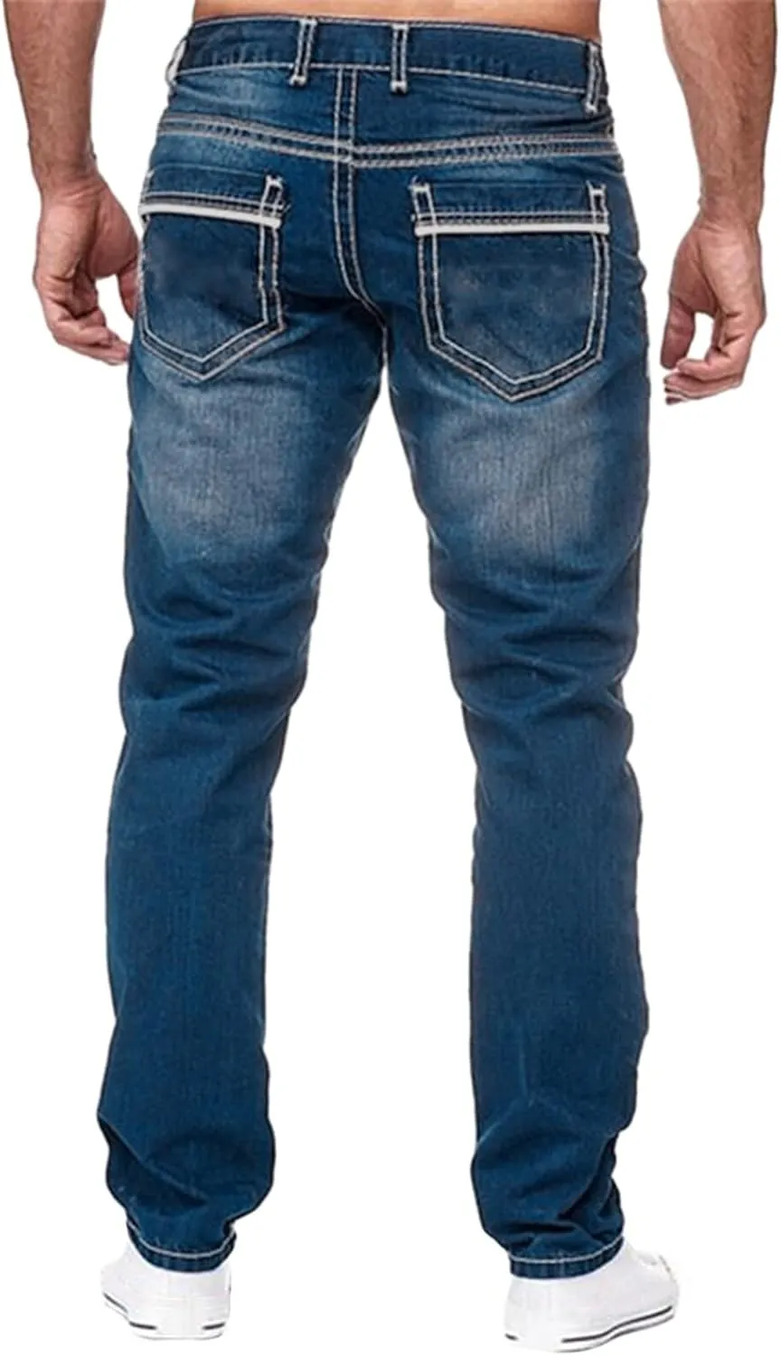 Mens Relaxed Fit Denim Jeans Distressed Stretch Straight Leg Denim Pants Washed Western Cowboys Casual Jean Jegggings