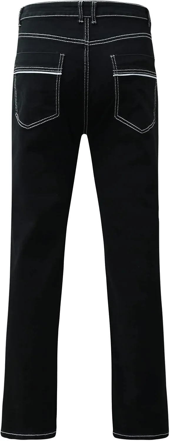 Mens Relaxed Fit Denim Jeans Distressed Stretch Straight Leg Denim Pants Washed Western Cowboys Casual Jean Jegggings