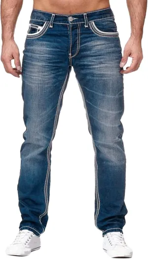 Mens Relaxed Fit Denim Jeans Distressed Stretch Straight Leg Denim Pants Washed Western Cowboys Casual Jean Jegggings
